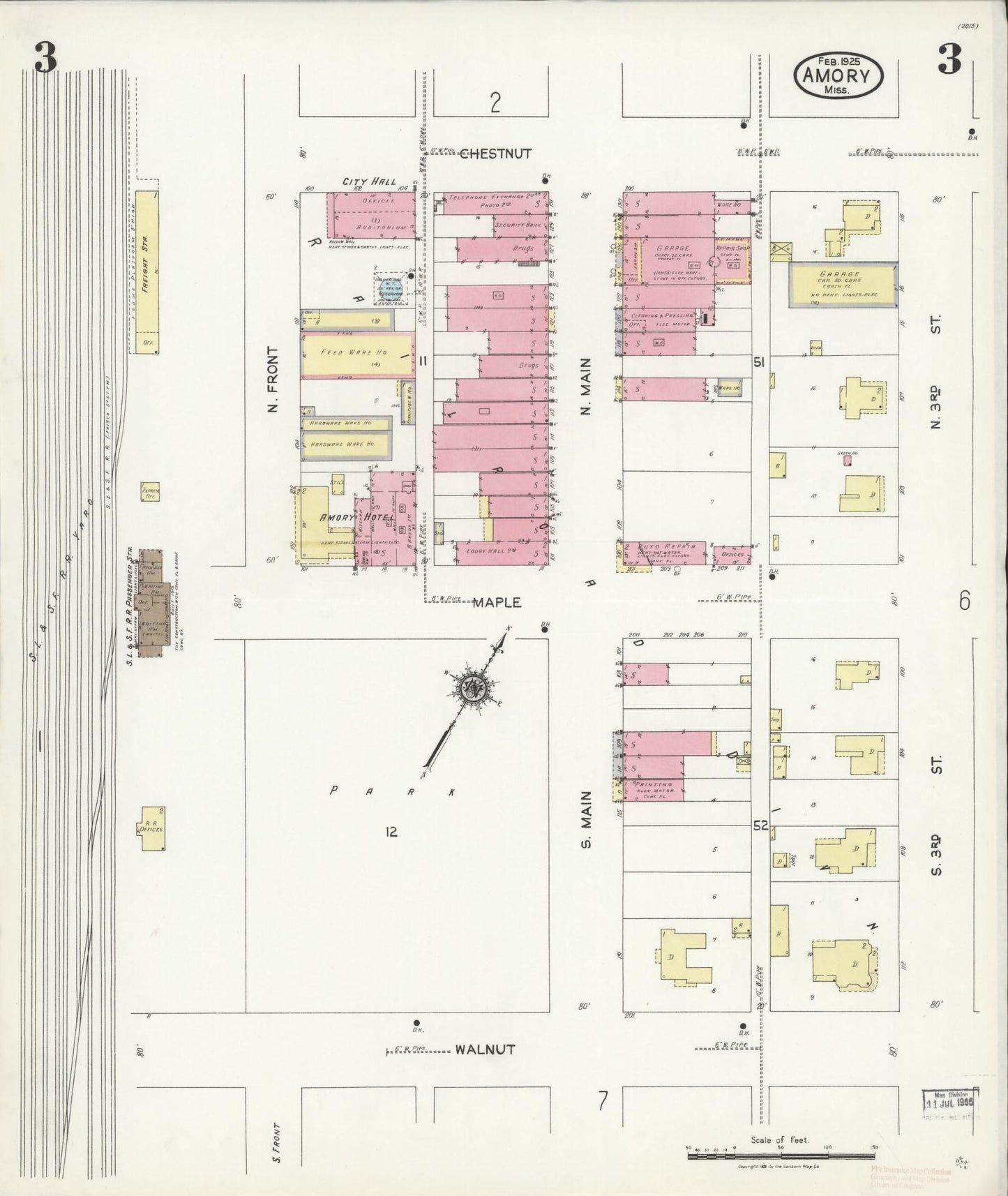 Sanborn Fire Insurance Map from Amory, Monroe County, Mississippi (1925), Sheet #0003 - Complete Map Set gallery image, historic Sanborn map, vintage wall art, Mississippi Mississippi