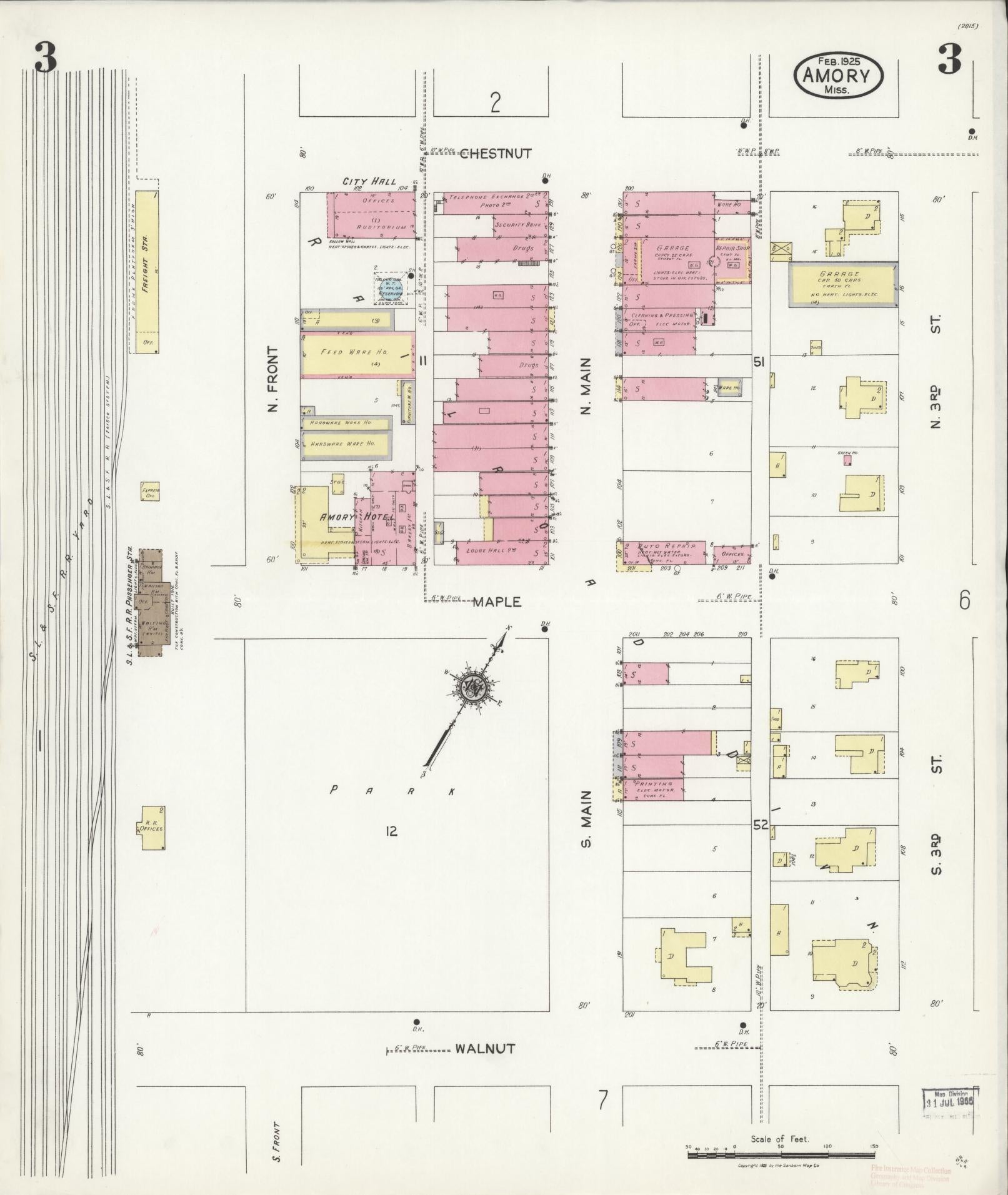 Sanborn Fire Insurance Map from Amory, Monroe County, Mississippi (1925), Sheet #0003 - Complete Map Set gallery image, historic Sanborn map, vintage wall art, Mississippi Mississippi