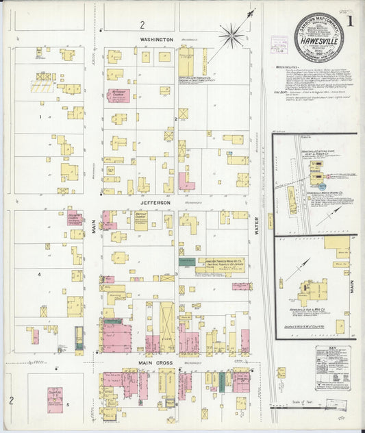 Sanborn Fire Insurance Map from Hawesville, Hancock County, Kentucky (1909), Sheet #0001 - Complete Map Set gallery image, historic Sanborn map, vintage wall art, Kentucky Kentucky
