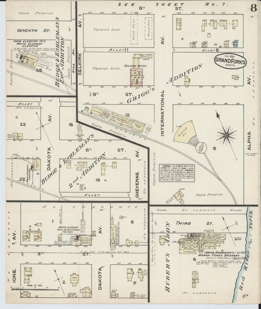 Sanborn Fire Insurance Map from Grand Forks, Grand Forks County, North Dakota (1884), Sheet #0008 - Historic Sanborn Fire Insurance Map Print, vintage old map wall art, antique decor, genealogy gift, North Dakota North Dakota map