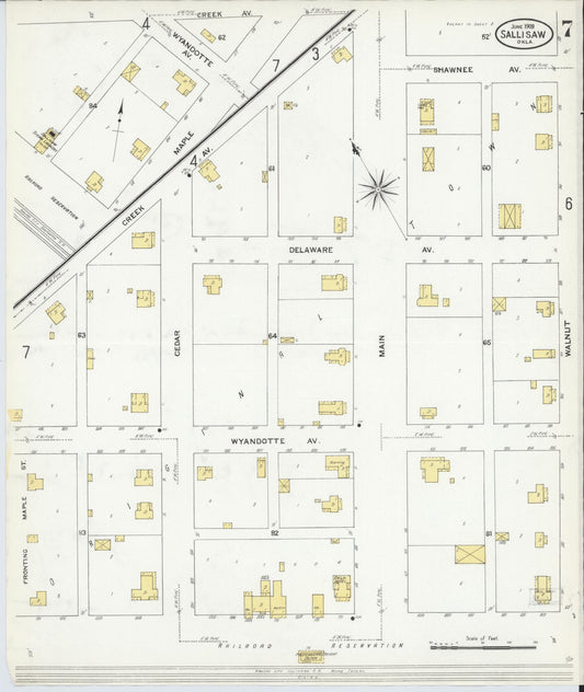 Sanborn Fire Insurance Map from Sallisaw, Sequoyah County, Oklahoma (1909), Sheet #0007 - Historic Sanborn Fire Insurance Map Print, vintage old map wall art, antique decor, genealogy gift, Oklahoma Oklahoma map