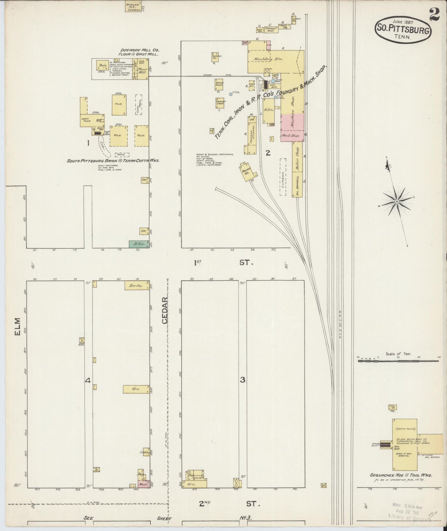 Sanborn Fire Insurance Map from South Pittsburg, Marion County, Tennessee (1887), Sheet #0002 - Complete Map Set gallery image, historic Sanborn map, vintage wall art, Tennessee Tennessee