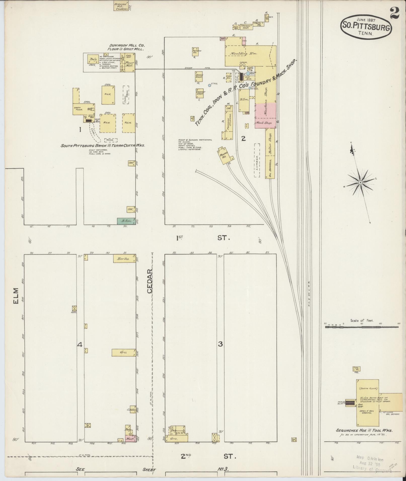 Sanborn Fire Insurance Map from South Pittsburg, Marion County, Tennessee (1887), Sheet #0002 - Complete Map Set gallery image, historic Sanborn map, vintage wall art, Tennessee Tennessee