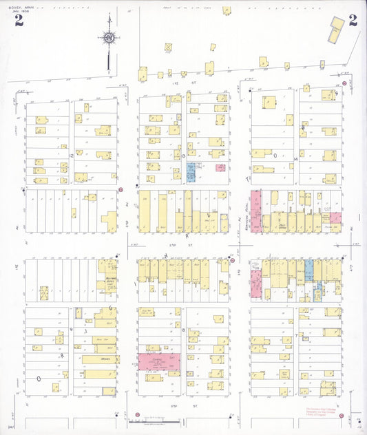 Sanborn Fire Insurance Map from Bovey, Itasca County, Minnesota (1938), Sheet #0002 - Historic Sanborn Fire Insurance Map Print, vintage old map wall art, antique decor, genealogy gift, Minnesota Minnesota map