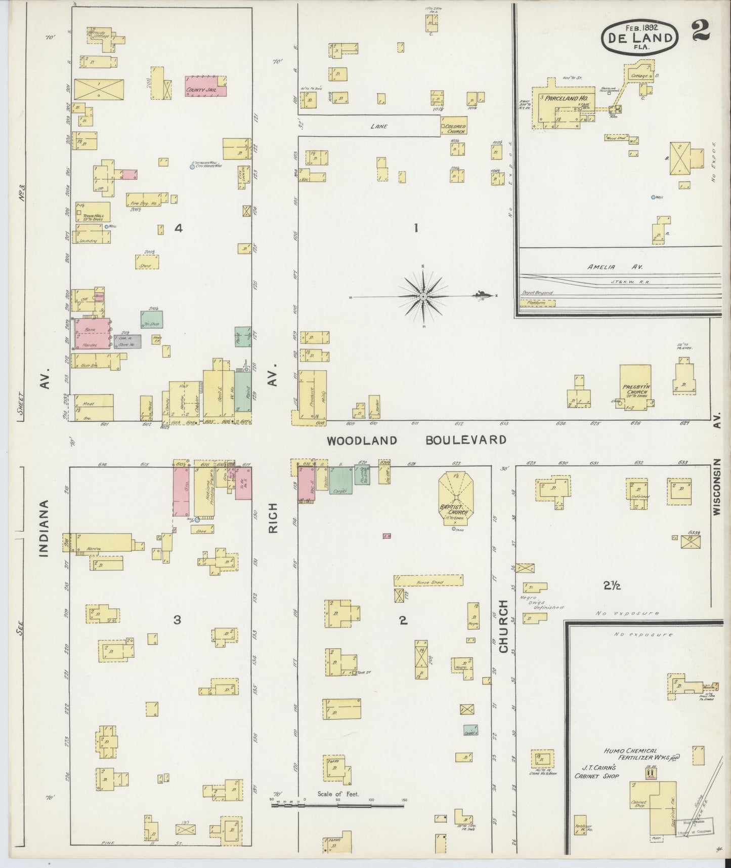 Sanborn Fire Insurance Map from De Land, Volusia County, Florida (1892), Sheet #0002 - Historic Sanborn Fire Insurance Map Print, vintage old map wall art, antique decor, genealogy gift, Florida Florida map