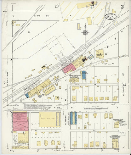 Sanborn Fire Insurance Map from Ada, Pontotoc County, Oklahoma (1920), Sheet #0003 - Complete Map Set gallery image, historic Sanborn map, vintage wall art, Oklahoma Oklahoma