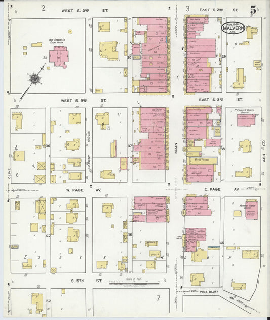 Sanborn Fire Insurance Map from Malvern, Hot Springs County, Arkansas (1920), Sheet #0005 - Historic Sanborn Fire Insurance Map Print, vintage old map wall art, antique decor, genealogy gift, Arkansas Arkansas map