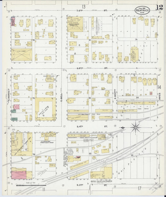 Sanborn Fire Insurance Map from Beatrice, Gage County, Nebraska (1906), Sheet #0012 - Historic Sanborn Fire Insurance Map Print, vintage old map wall art, antique decor, genealogy gift, Nebraska Nebraska map