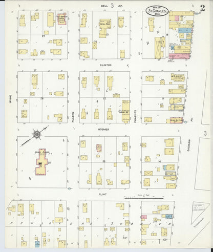 Sanborn Fire Insurance Map from Saint Charles, Saginaw County, Michigan (1911), Sheet #0002 - Historic Sanborn Fire Insurance Map Print, vintage old map wall art, antique decor, genealogy gift, Michigan Michigan map