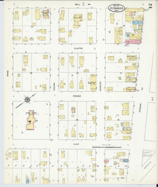 Sanborn Fire Insurance Map from Saint Charles, Saginaw County, Michigan (1911), Sheet #0002 - Historic Sanborn Fire Insurance Map Print, vintage old map wall art, antique decor, genealogy gift, Michigan Michigan map