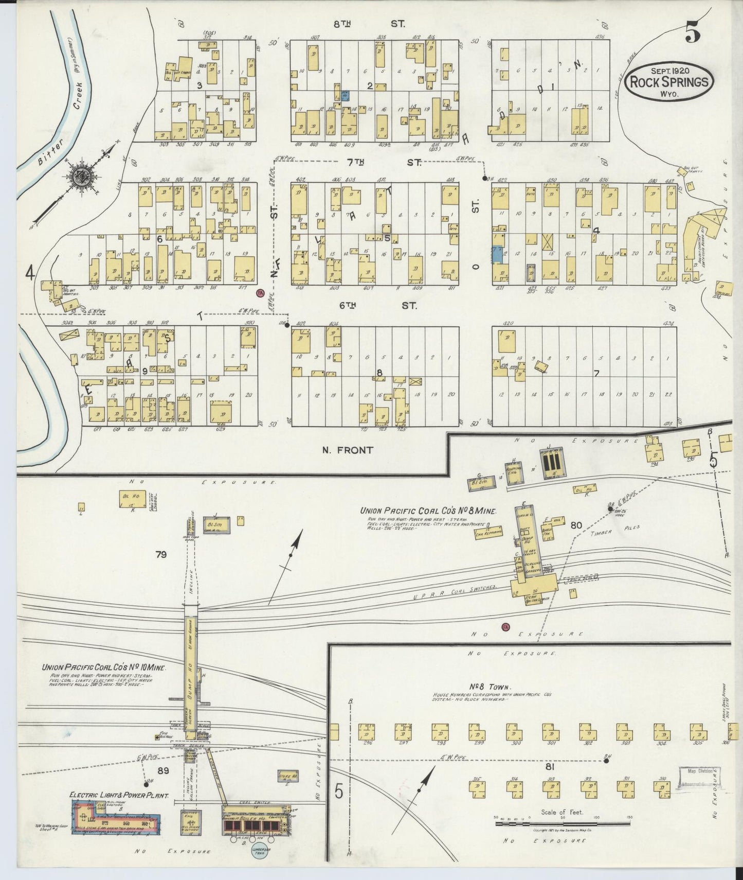 Sanborn Fire Insurance Map from Rock Springs, Sweetwater County, Wyoming (1920), Sheet #0005 - Complete Map Set gallery image, historic Sanborn map, vintage wall art, Wyoming Wyoming