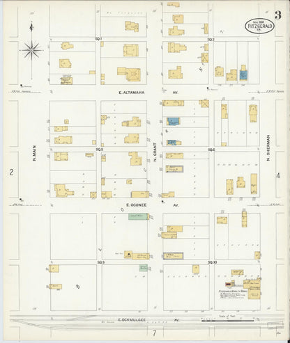 Sanborn Fire Insurance Map from Fitzgerald, Ben Hill County, Georgia (1908), Sheet #0003 - Complete Map Set gallery image, historic Sanborn map, vintage wall art, Georgia Georgia