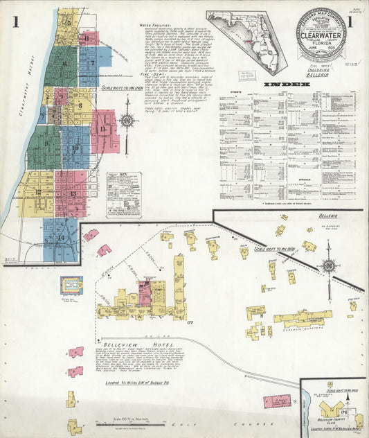 Sanborn Fire Insurance Map from Clearwater, Pinellas County, Florida (1923), Sheet #0001 - Historic Sanborn Fire Insurance Map Print, vintage old map wall art, antique decor, genealogy gift, Florida Florida map