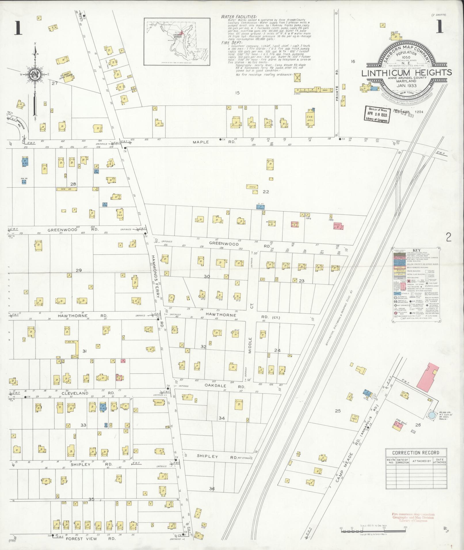 Sanborn Fire Insurance Map from Linthicum Heights, Anne Arundel County, Maryland. (1933) – Historic Sanborn Fire Insurance Map Print