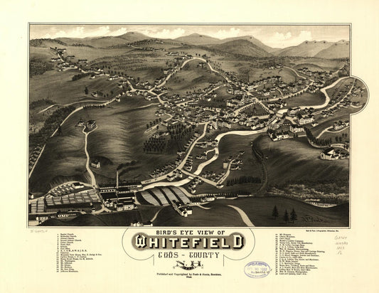 Bird's eye view of Whitefield, Coos County, N.H., 1883. (1883) – Historic Bird’s-Eye View Panorama Print