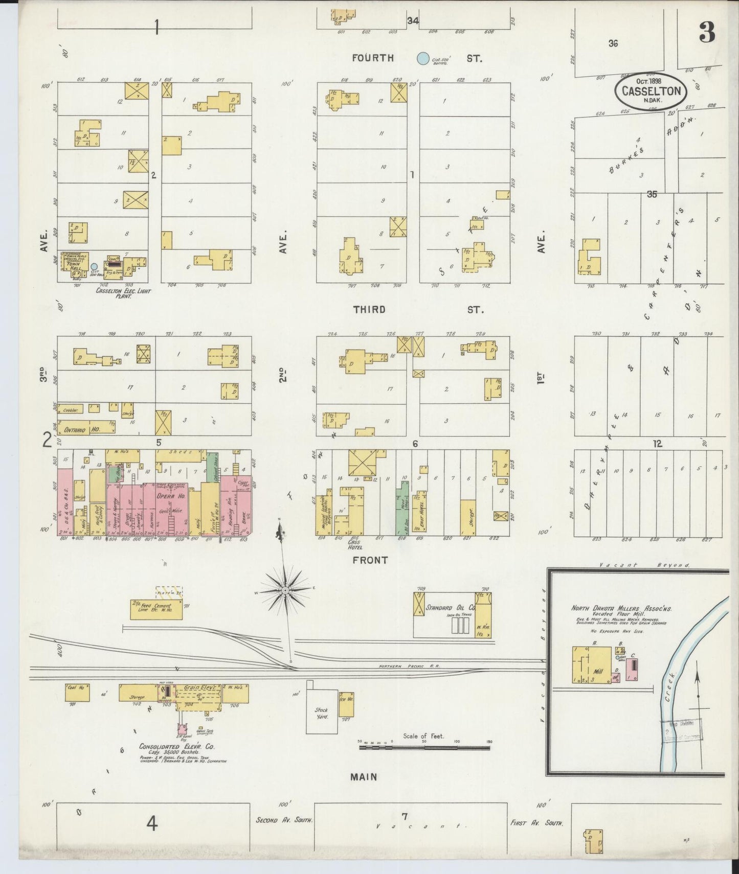 Sanborn Fire Insurance Map from Casselton, Cass County, North Dakota (1898), Sheet #0003 - Complete Map Set gallery image, historic Sanborn map, vintage wall art, North Dakota North Dakota