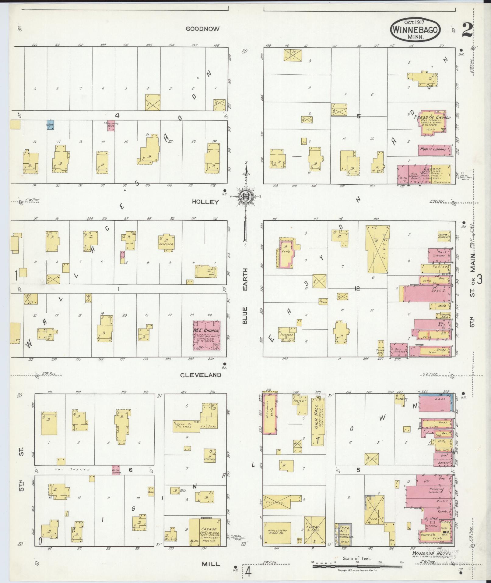 Sanborn Fire Insurance Map from Winnebago, Faribault County, Minnesota (1917), Sheet #0002 - Complete Map Set gallery image, historic Sanborn map, vintage wall art, Minnesota Minnesota