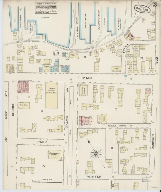 Sanborn Fire Insurance Map from Calais, Washington County, Maine (1884), Sheet #0003 - Historic Sanborn Fire Insurance Map Print, vintage old map wall art, antique decor, genealogy gift, Maine Maine map