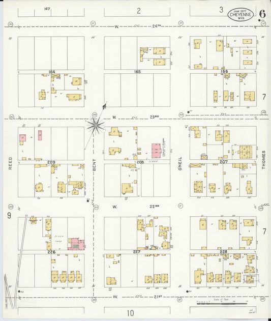 Sanborn Fire Insurance Map from Cheyenne, Laramie County, Wyoming (1907), Sheet #0006 - Historic Sanborn Fire Insurance Map Print, vintage old map wall art, antique decor, genealogy gift, Wyoming Wyoming map