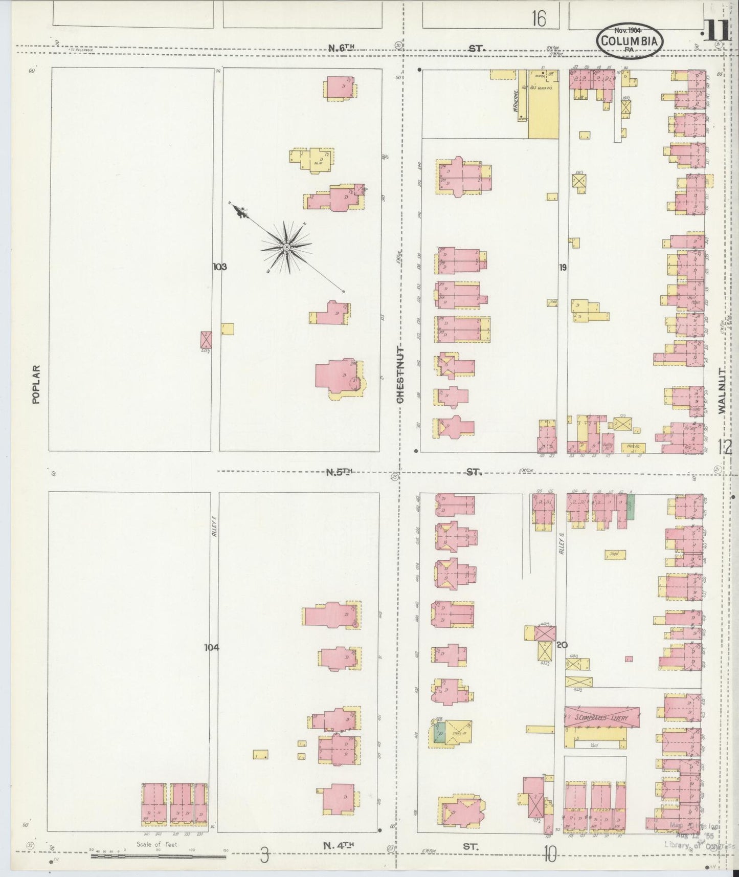 Sanborn Fire Insurance Map from Columbia, Lancaster County, Pennsylvania (1904), Sheet #0011 - Historic Sanborn Fire Insurance Map Print, vintage old map wall art, antique decor, genealogy gift, Pennsylvania Pennsylvania map