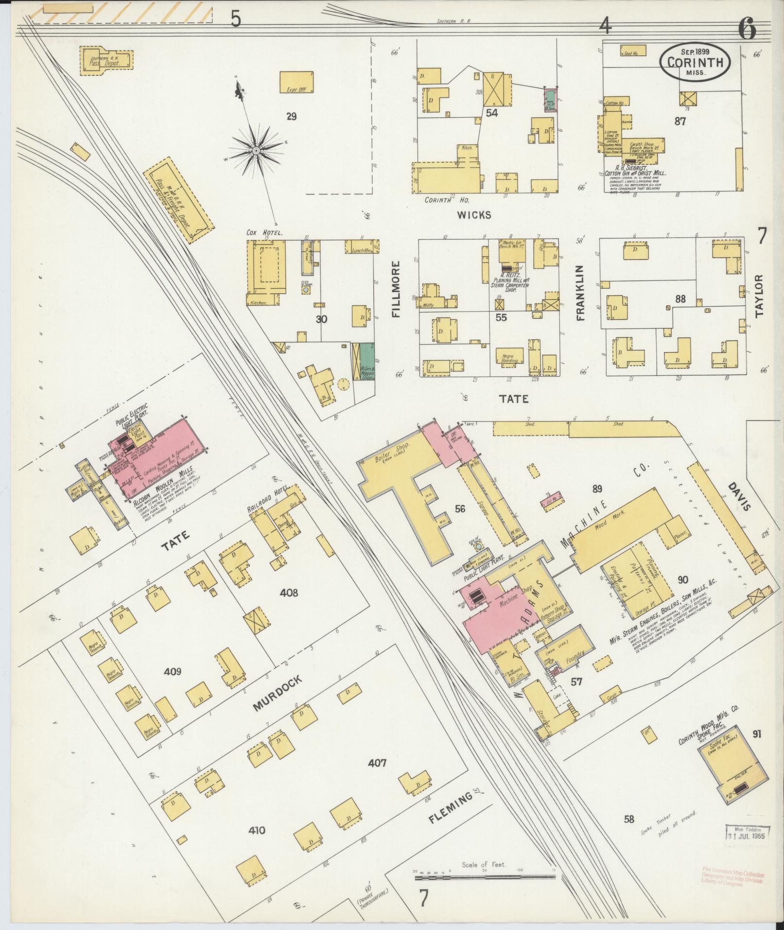 Sanborn Fire Insurance Map from Corinth, Alcorn County, Mississippi (1899), Sheet #0006 - Complete Map Set gallery image, historic Sanborn map, vintage wall art, Mississippi Mississippi