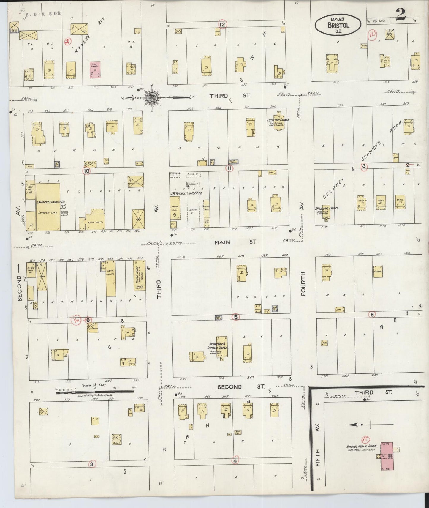Sanborn Fire Insurance Map from Bristol, Day County, South Dakota (1921), Sheet #0002 - Historic Sanborn Fire Insurance Map Print, vintage old map wall art, antique decor, genealogy gift, South Dakota South Dakota map