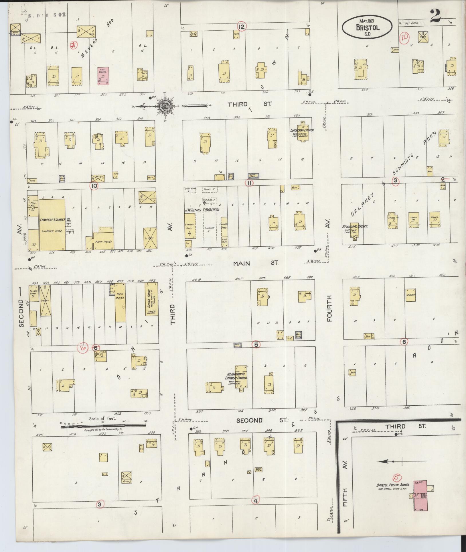 Sanborn Fire Insurance Map from Bristol, Day County, South Dakota (1921), Sheet #0002 - Historic Sanborn Fire Insurance Map Print, vintage old map wall art, antique decor, genealogy gift, South Dakota South Dakota map