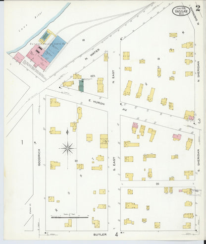 Sanborn Fire Insurance Map from Vassar, Tuscola County, Michigan (1909), Sheet #0002 - Historic Sanborn Fire Insurance Map Print, vintage old map wall art, antique decor, genealogy gift, Michigan Michigan map
