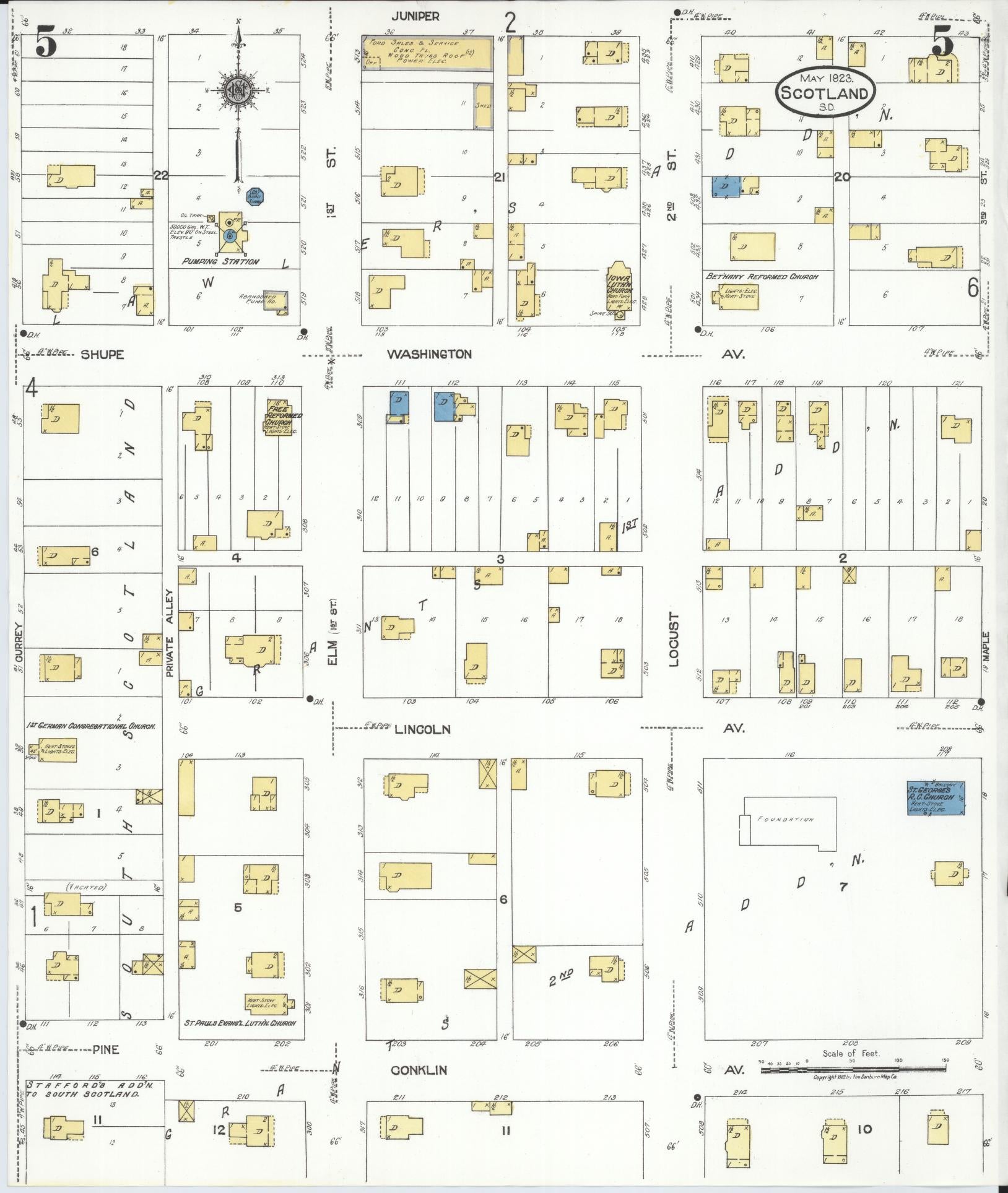 Sanborn Fire Insurance Map from Scotland, Bon Homme County, South Dakota (1923), Sheet #0005 - Historic Sanborn Fire Insurance Map Print, vintage old map wall art, antique decor, genealogy gift, South Dakota South Dakota map
