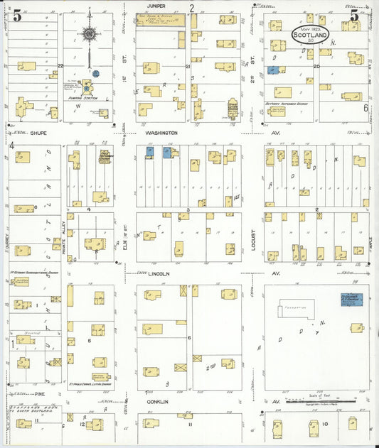 Sanborn Fire Insurance Map from Scotland, Bon Homme County, South Dakota (1923), Sheet #0005 - Historic Sanborn Fire Insurance Map Print, vintage old map wall art, antique decor, genealogy gift, South Dakota South Dakota map