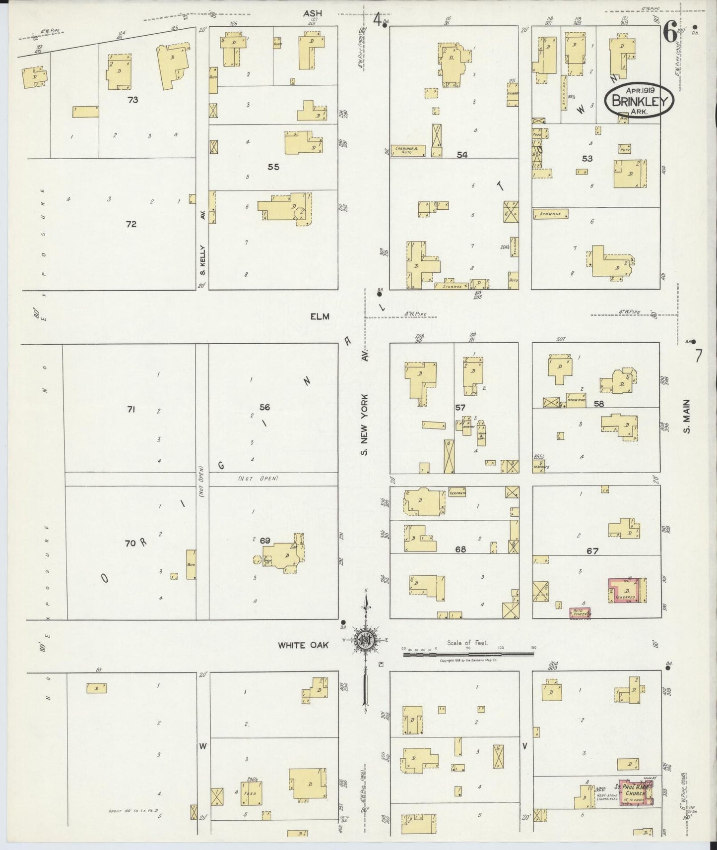 Sanborn Fire Insurance Map from Brinkley, Monroe County, Arkansas (1919), Sheet #0006 - Complete Map Set gallery image, historic Sanborn map, vintage wall art, Arkansas Arkansas