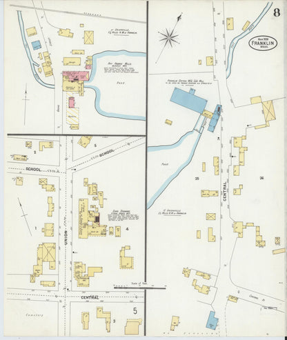 Sanborn Fire Insurance Map from Franklin, Norfolk County, Massachusetts (1899), Sheet #0008 - Historic Sanborn Fire Insurance Map Print, vintage old map wall art, antique decor, genealogy gift, Massachusetts Massachusetts map