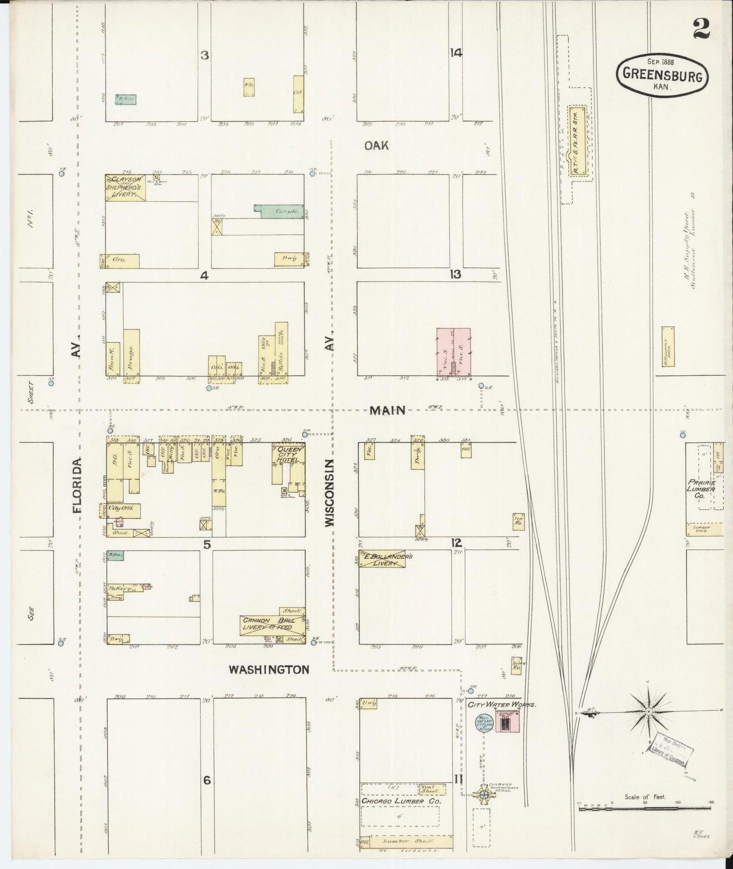 Sanborn Fire Insurance Map from Greensburg, Kiowa County, Kansas (1888), Sheet #0002 - Historic Sanborn Fire Insurance Map Print, vintage old map wall art, antique decor, genealogy gift, Kansas Kansas map
