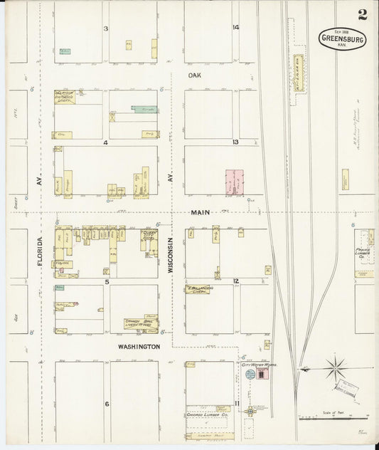 Sanborn Fire Insurance Map from Greensburg, Kiowa County, Kansas (1888), Sheet #0002 - Historic Sanborn Fire Insurance Map Print, vintage old map wall art, antique decor, genealogy gift, Kansas Kansas map
