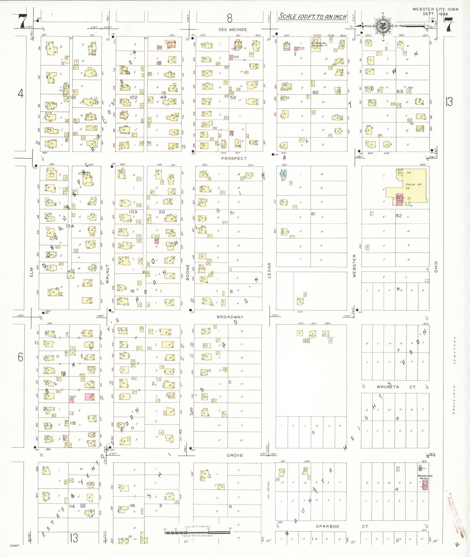 Sanborn Fire Insurance Map from Webster City, Hamilton County, Iowa (1938), Sheet #0007 - Historic Sanborn Fire Insurance Map Print