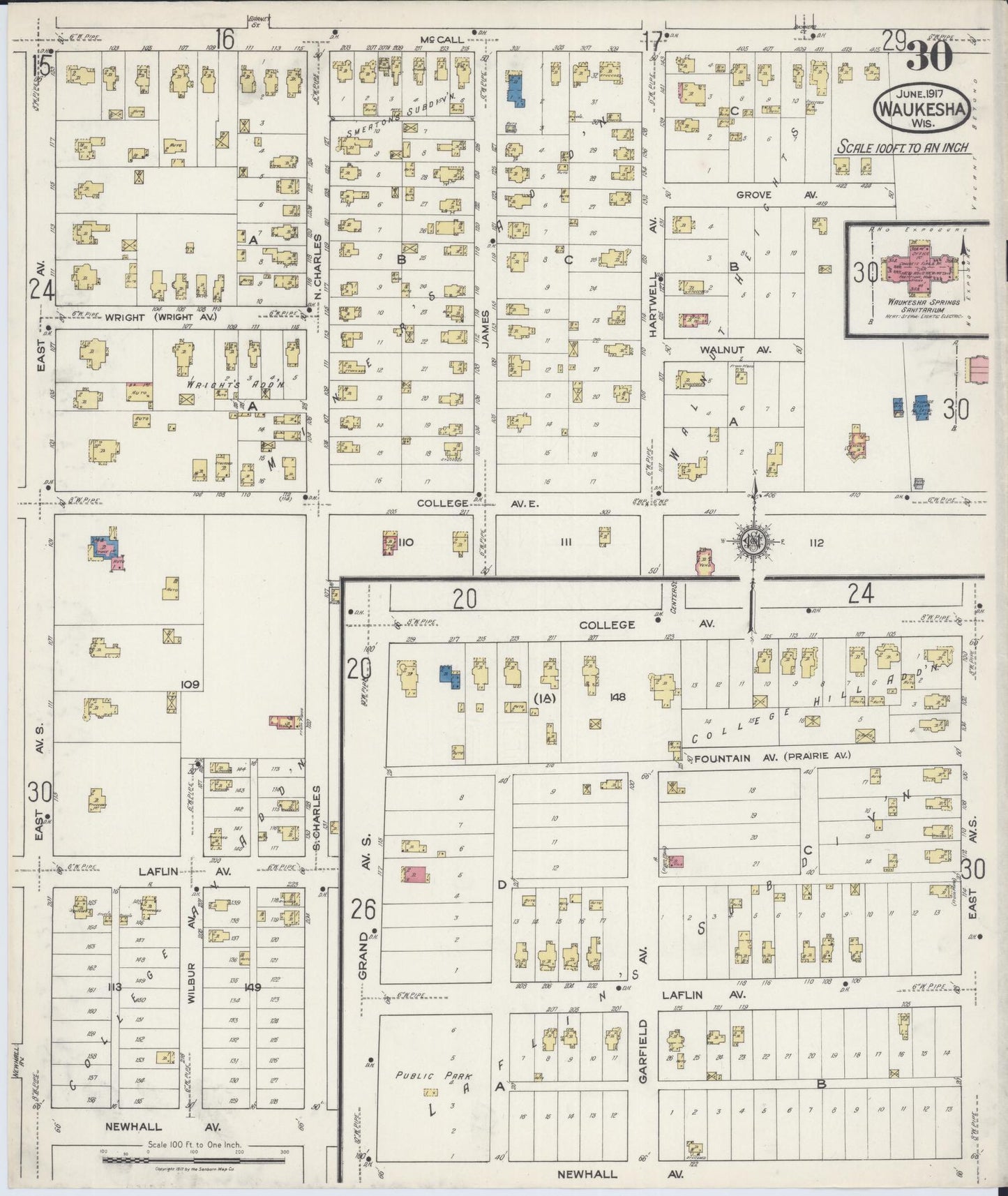 Sanborn Fire Insurance Map from Waukesha, Waukesha County, Wisconsin (1917), Sheet #0030 - Complete Map Set gallery image, historic Sanborn map, vintage wall art, Wisconsin Wisconsin
