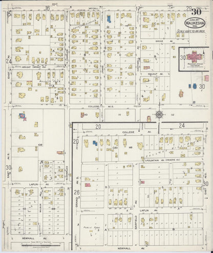 Sanborn Fire Insurance Map from Waukesha, Waukesha County, Wisconsin (1917), Sheet #0030 - Complete Map Set gallery image, historic Sanborn map, vintage wall art, Wisconsin Wisconsin