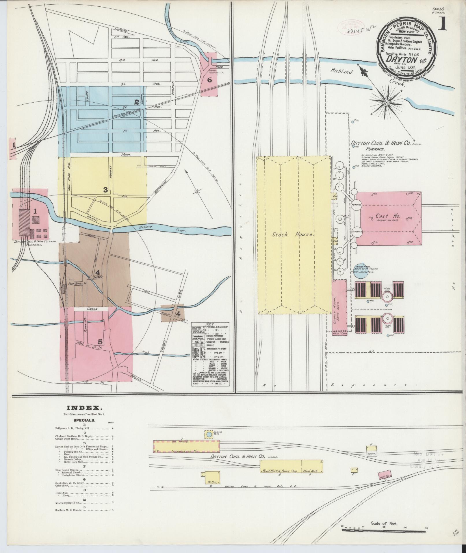 Sanborn Fire Insurance Map from Dayton, Rhea County, Tennessee. (1891) – Historic Sanborn Fire Insurance Map Print