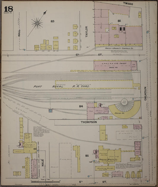Sanborn Fire Insurance Map from Augusta, Richmond County, Georgia (1890), Sheet #0018 - Historic Sanborn Fire Insurance Map Print, vintage old map wall art, antique decor, genealogy gift, Georgia Georgia map