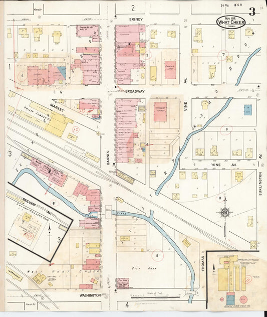 Sanborn Fire Insurance Map from What Cheer, Keokuk County, Iowa (1933), Sheet #0003 - Historic Sanborn Fire Insurance Map Print, vintage old map wall art