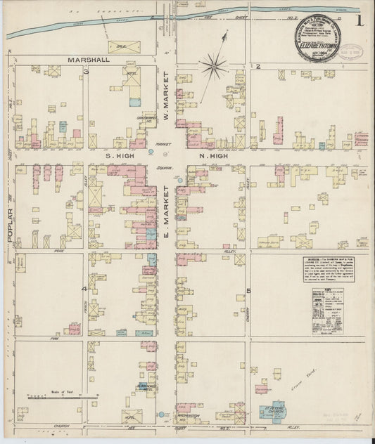 Sanborn Fire Insurance Map from Elizabethtown, Lancaster County, Pennsylvania (1884), Sheet #0001 - Historic Sanborn Fire Insurance Map Print, vintage old map wall art, antique decor, genealogy gift, Pennsylvania Pennsylvania map