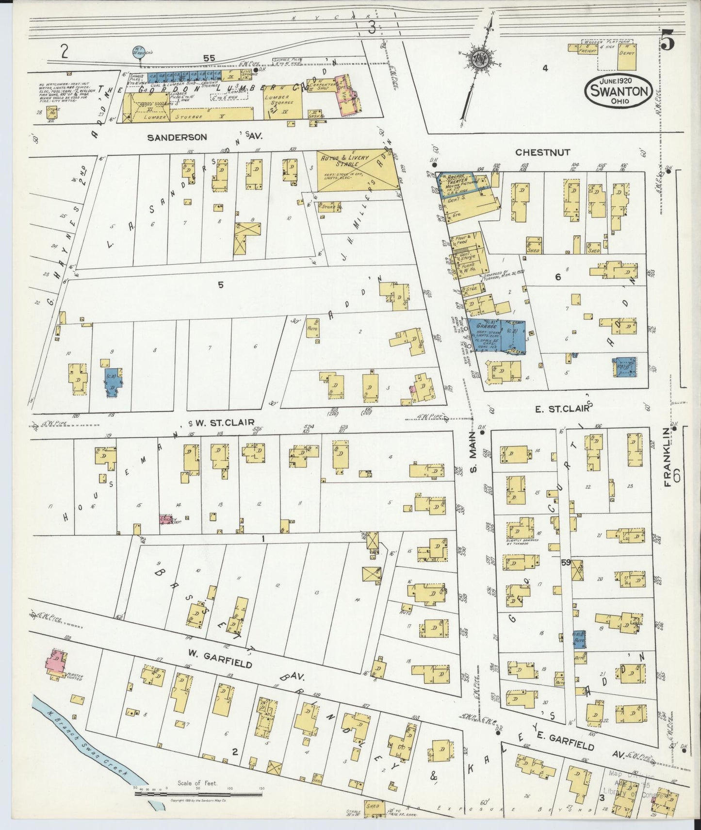 Sanborn Fire Insurance Map from Swanton, Fulton County, Ohio (1920), Sheet #0005 - Complete Map Set gallery image, historic Sanborn map, vintage wall art, Ohio Ohio