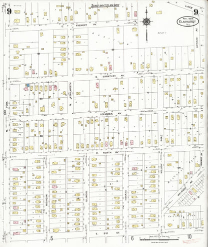 Sanborn Fire Insurance Map from Elmhurst, Du Page County, Illinois (1924), Sheet #0009 - Complete Map Set gallery image, historic Sanborn map, vintage wall art, Illinois Illinois