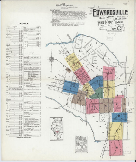 Sanborn Fire Insurance Map from Edwardsville, Madison County, Illinois (1921), Sheet #0001 - Complete Map Set gallery image, historic Sanborn map, vintage wall art, Illinois Illinois