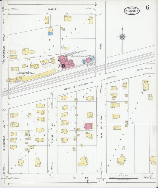 Sanborn Fire Insurance Map from Hinsdale, Du Page And Cook Counties, Illinois (1919), Sheet #0006 - Historic Sanborn Fire Insurance Map Print, vintage old map wall art, antique decor, genealogy gift, Illinois Illinois map