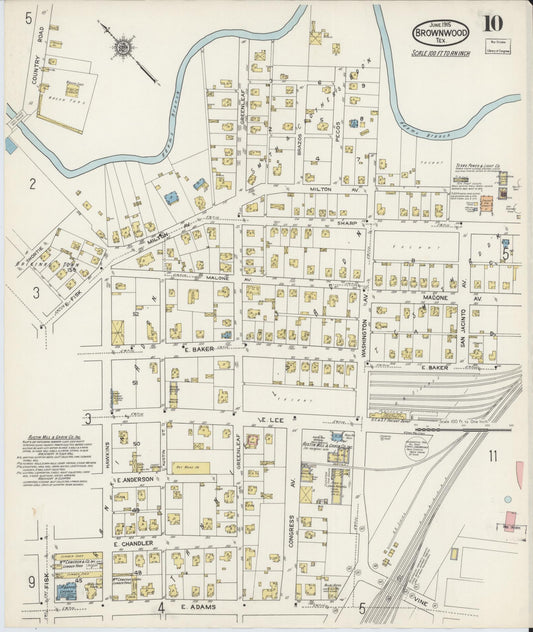 Sanborn Fire Insurance Map from Brownwood, Brown County, Texas (1915), Sheet #0010 - Historic Sanborn Fire Insurance Map Print, vintage old map wall art, antique decor, genealogy gift, Texas Texas map