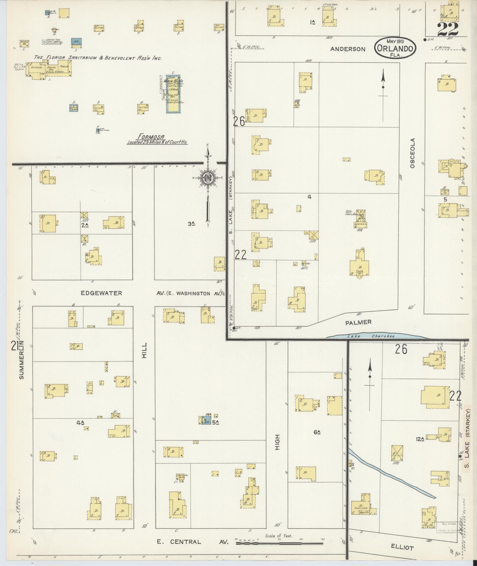 Sanborn Fire Insurance Map from Orlando, Orange County, Florida (1913), Sheet #0022 - Complete Map Set gallery image, historic Sanborn map, vintage wall art, Florida Florida