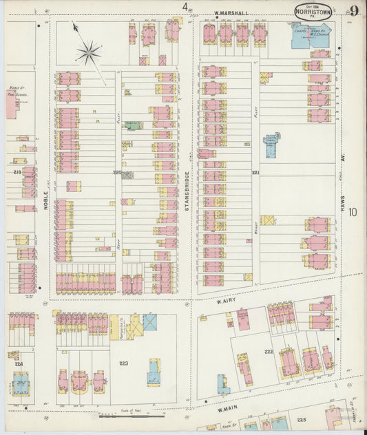 Sanborn Fire Insurance Map from Norristown, Montgomery County, Pennsylvania (1896), Sheet #0009 - Historic Sanborn Fire Insurance Map Print, vintage old map wall art, antique decor, genealogy gift, Pennsylvania Pennsylvania map