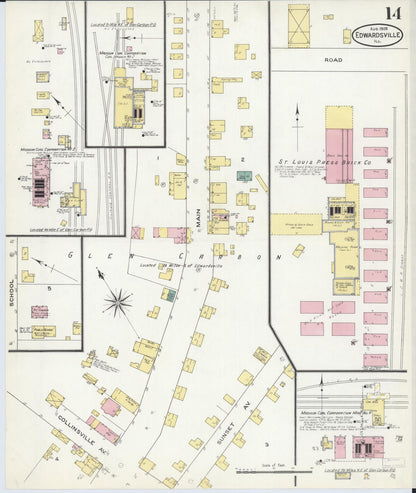 Sanborn Fire Insurance Map from Edwardsville, Madison County, Illinois (1909), Sheet #0014 - Historic Sanborn Fire Insurance Map Print, vintage old map wall art, antique decor, genealogy gift, Illinois Illinois map