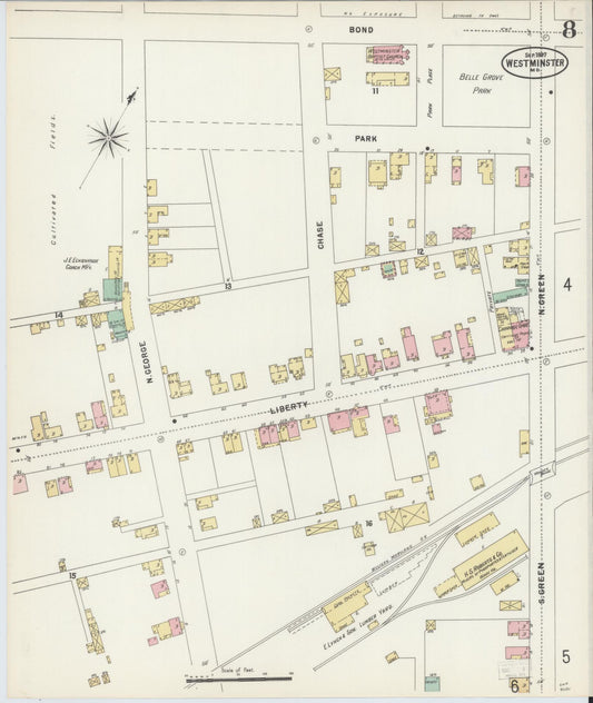 Sanborn Fire Insurance Map from Westminster, Carroll County, Maryland (1897), Sheet #0008 - Historic Sanborn Fire Insurance Map Print, vintage old map wall art, antique decor, genealogy gift, Maryland Maryland map